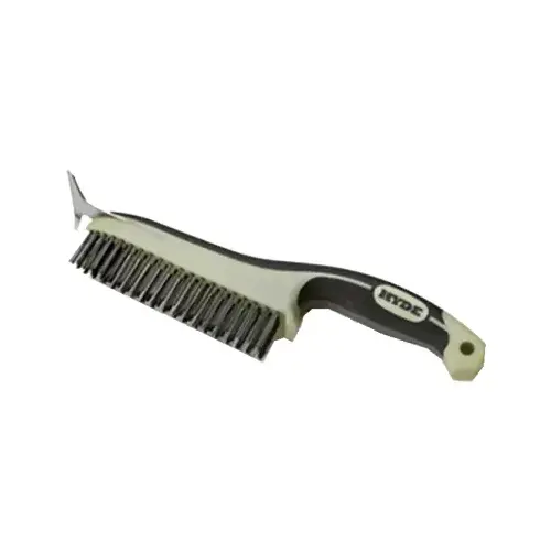 MAXXGRIP PRO Wire Brush with Scraper, 6 in L Brush, 1 in W Brush, HCS Bristle, 1-1/8 in L Trim MAXXGRIP PRO Wire Brush with Scraper, 6 in L Brush, 1 in W Brush, HCS Bristle, 1-1/8 in L Trim