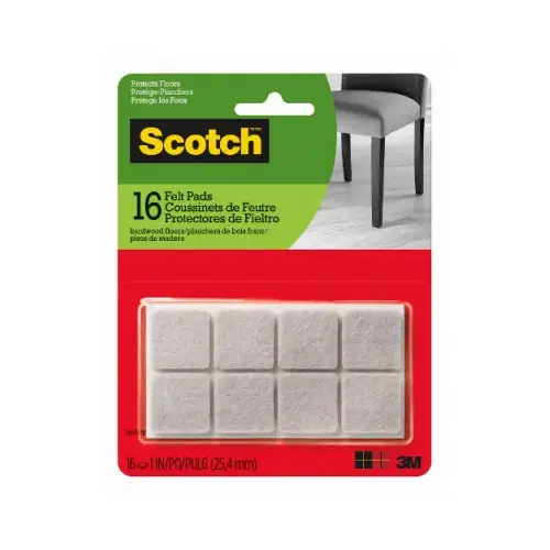 Felt Pads, Adhesive, Square, Beige, 1-In., 16-Ct. Felt Pads, Adhesive, Square, Beige, 1-In., 16-Ct.