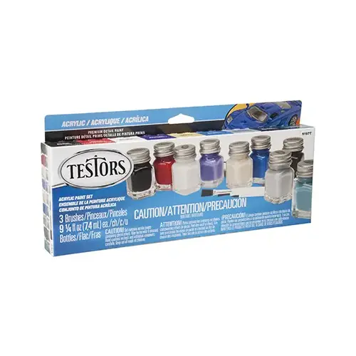 9-Color Model Car Paint Set & Brushes, 1/4 oz. ea.