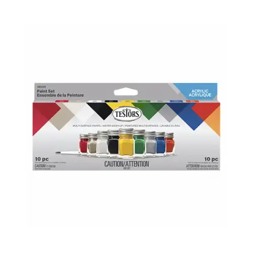9-Color Acrylic Craft & Model Paint Set & Brushes, 1/4 oz. ea.