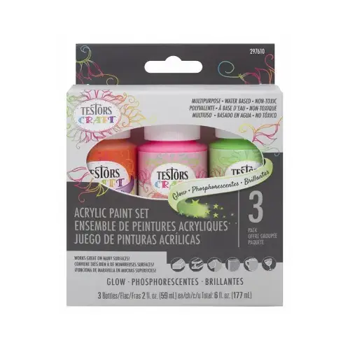 Acrylic Craft Paint Set, Glow Colors, 2-oz pack of 3