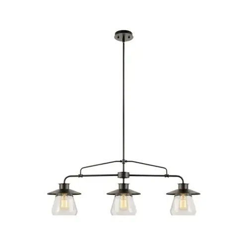 3-Light Pendant, Clear Glass Shades, Oil Rubbed Bronze 3-Light Pendant, Clear Glass Shades, Oil Rubbed Bronze