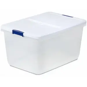HMS MFG HML-7255010759759-6 Latched Storage Tote, White/Blue Latch, 66-Qt.