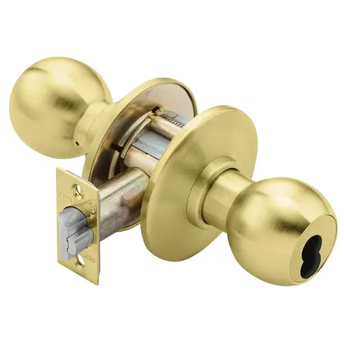 Grade 1 Storeroom Cylindrical Lock, 4 Knob, SFIC Less Core, Satin Brass Finish Grade 1 Storeroom Cylindrical Lock, 4 Knob, SFIC Less Core, Satin Brass Finish