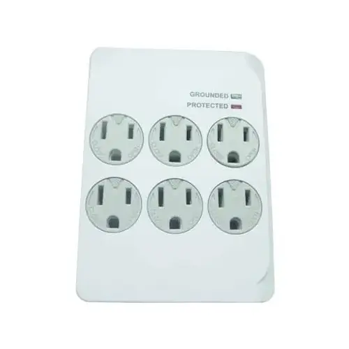 Outlet Surge Tap,1200 Joules, 6-Outlet, White Plastic