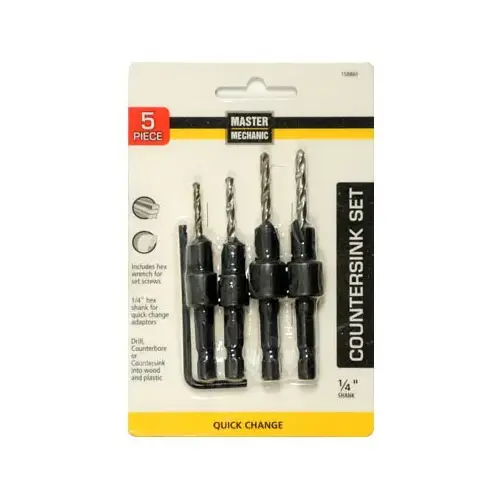 Countersink Drill Set, Quick-Change, 4 Countersinks, 1/4-In. Hex Shank Countersink Drill Set, Quick-Change, 4 Countersinks, 1/4-In. Hex Shank
