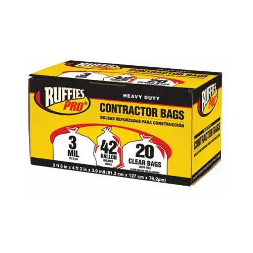 Contractor Bags, Clear, 42-Gal - pack of 20