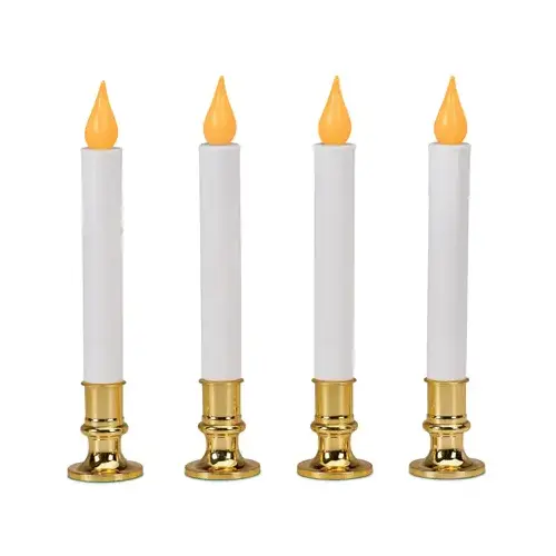 Christmas LED Candle, Orange Flicker Flame, Battery-Operated, White/Brass, 9-In - pack of 4