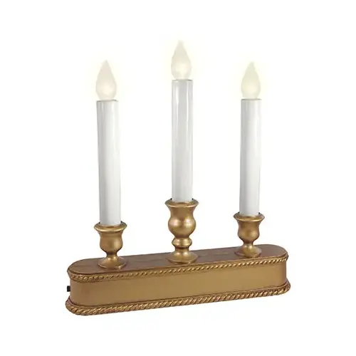 Christmas LED 3-Light Candolier, Battery-Operated, Gold, 10-In. Christmas LED 3-Light Candolier, Battery-Operated, Gold, 10-In.