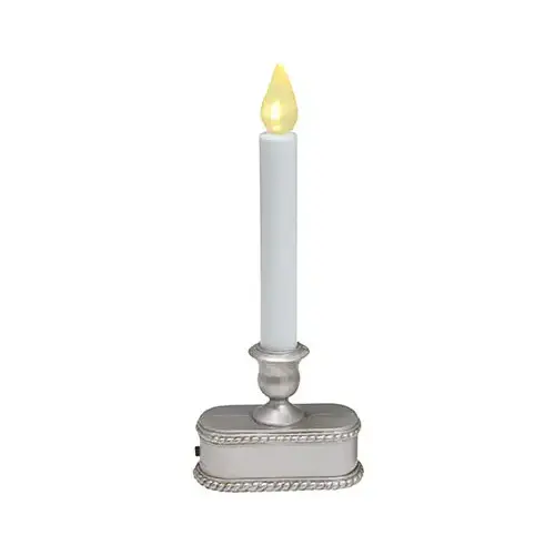 Christmas LED Lighted Candle, Battery-Operated, Brushed Silver, 9-In.