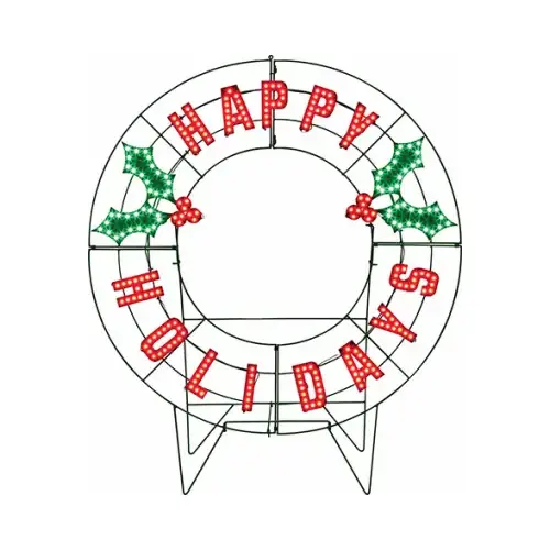 LED "Happy Holidays" Wreath, Outdoor, 40-In. LED "Happy Holidays" Wreath, Outdoor, 40-In.