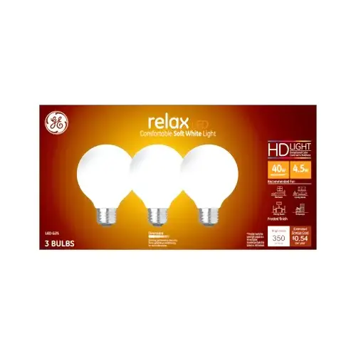 Relax HD LED Globe Light Bulbs, Soft White, 350 Lumens, 4.5-Watts - pack of 3 Relax HD LED Globe Light Bulbs, Soft White, 350 Lumens, 4.5-Watts - pack of 3