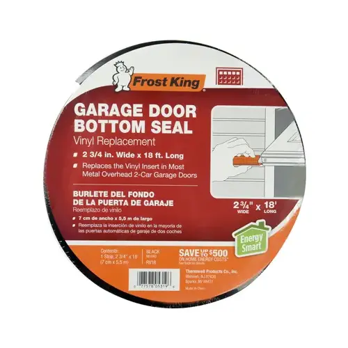 Garage Door Seal, 2-3/4 in W, 19 ft L, Vinyl, Black Garage Door Seal, 2-3/4 in W, 19 ft L, Vinyl, Black