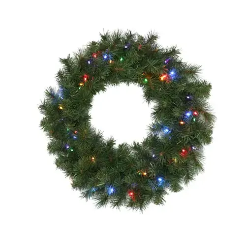 Christmas Wreath, 50 Multi-Color LED Lights, 24-In. Christmas Wreath, 50 Multi-Color LED Lights, 24-In.