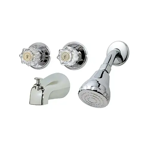 Tub & Shower Faucet + Showerhead, 2 Acrylic Handles, Chrome Tub & Shower Faucet + Showerhead, 2 Acrylic Handles, Chrome