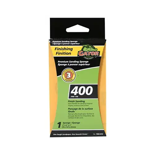 EZ123 Premium Sanding Sponge, Fine 400 Grit, 3 x 5 x 1-In.