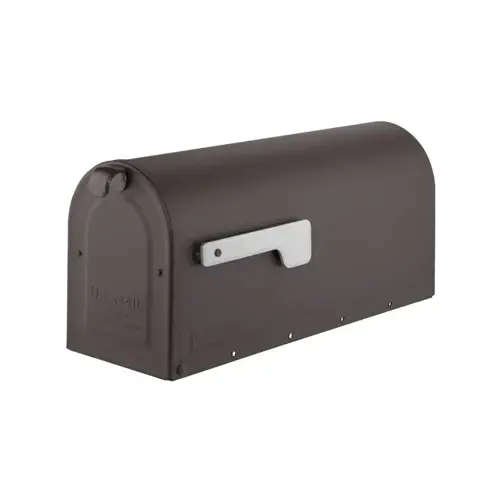 Modern Day Mailbox With Silver Flag, Post-Mount, Rubbed Bronze Modern Day Mailbox With Silver Flag, Post-Mount, Rubbed Bronze