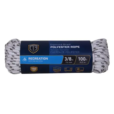RICHELIEU AMERICA LTD Polypropylene Rope Diamond Braid White/Gray 3/8-In. x 100-Ft. 642801
