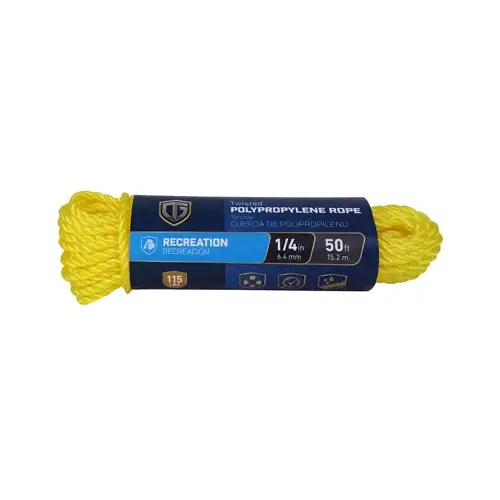 Polypropylene Rope, Twisted, Yellow, 1/4-In. x 50-Ft. Polypropylene Rope, Twisted, Yellow, 1/4-In. x 50-Ft.