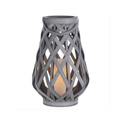 Rattan Criss-Cross Lantern, LED Candle, 17.5-In.
