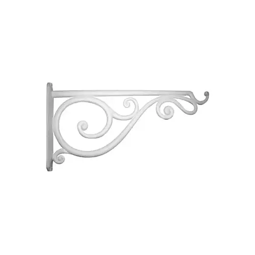 Hanging Plant Bracket, White Scroll, Cast Aluminum, 14-In. Silver