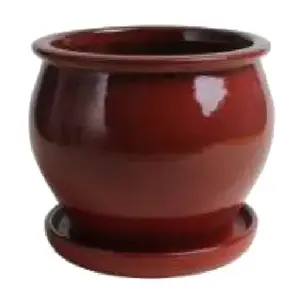Trendspot DB10021-08G-XCP2 Glazed Ceramic Studio Pot, Red, 8-In. - pack of 2