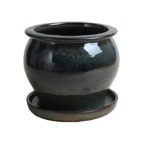 11 In. Studio Planter, Ceramic, Dripping Green