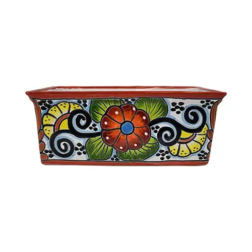Ceramic Planter, Rectangular, Double-Fired, Hand-Painted, 12-In. - pack of 2