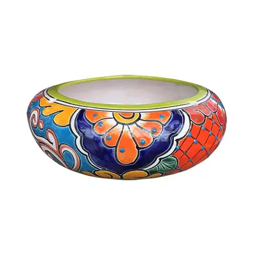 Ceramic Planter, Donut, Double-Fired, Hand-Painted, 11 x 4-In. Multi-colored