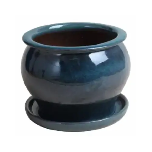 8 In. Studio Planter, Ceramic, Dripping Blue
