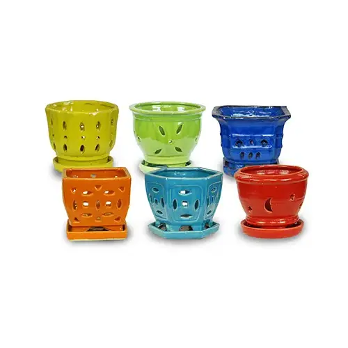 Orchid Planter, Clay, Assorted Rainbow Colors, 5.5-In. - pack of 12 Orchid Planter, Clay, Assorted Rainbow Colors, 5.5-In. - pack of 12