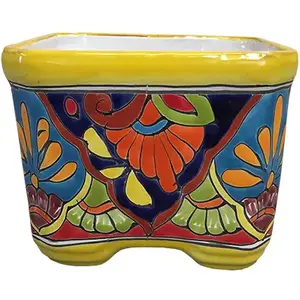 Avera Products APG026060 Ceramic Planter, Cuadrada, Double-Fired, Hand-Painted, 6-In. Multi-colored