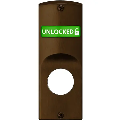 Mortise Indicator Kit for Sectional Trim with Cylinder Prep, Interior Displays "Unlocked / Locked" in Green & Red Text, Oil Rubbed Bronze Finish Oil Rubbed Bronze Mortise Indicator Kit for Sectional Trim with Cylinder Prep, Interior Displays "Unlocked / Locked" in Green & Red Text, Oil Rubbed Bronze Finish Oil Rubbed Bronze