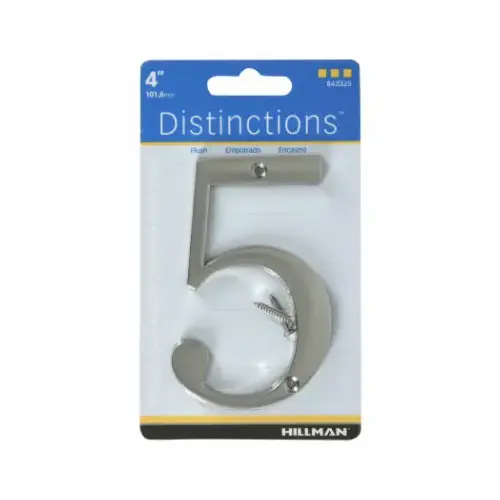 Number Distinctions 4" Silver Zinc Die-Cast Screw-On 5 Brushed Nickel Number Distinctions 4" Silver Zinc Die-Cast Screw-On 5 Brushed Nickel