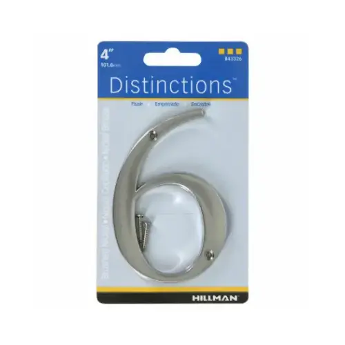 Number Distinctions 4" Silver Zinc Die-Cast Screw-On 6 Brushed Nickel Number Distinctions 4" Silver Zinc Die-Cast Screw-On 6 Brushed Nickel