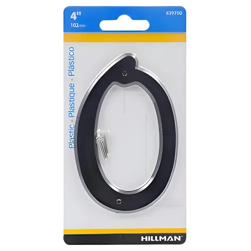 House Address Number 0, Nail-On, Black Plastic, 4 In.