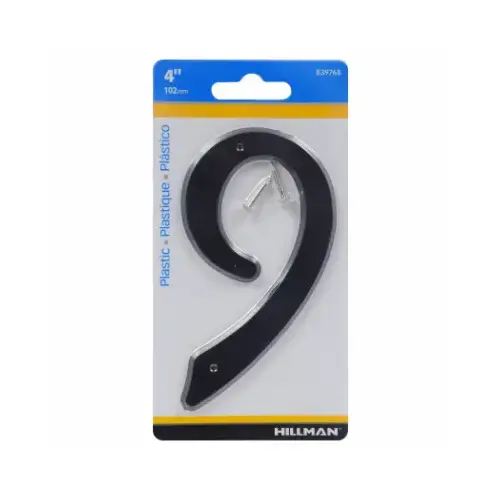 Number 4" Black Plastic Nail-On 9 - pack of 10 Number 4" Black Plastic Nail-On 9 - pack of 10