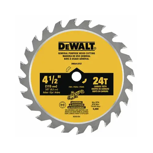 Circular Saw Blade 4-1/2" D X 3/8" Carbide 24 teeth Silver