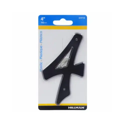 House Address Number 4, Nail-On, Black Plastic, 4 In. House Address Number 4, Nail-On, Black Plastic, 4 In.