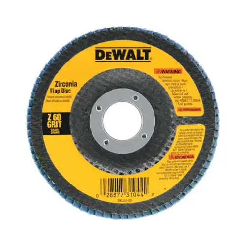 Flap Disc, 4-1/2 in Dia, 7/8 in Arbor, Coated, 60 Grit, Medium, Zirconia Abrasive Flap Disc, 4-1/2 in Dia, 7/8 in Arbor, Coated, 60 Grit, Medium, Zirconia Abrasive