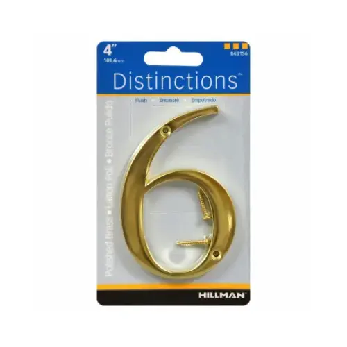Number Distinctions 4" Gold Zinc Die-Cast Screw-On 6 Brass Plated Number Distinctions 4" Gold Zinc Die-Cast Screw-On 6 Brass Plated
