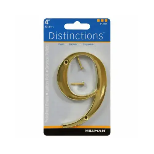 Number Distinctions 4" Gold Brass Screw-On 9 - pack of 6 Number Distinctions 4" Gold Brass Screw-On 9 - pack of 6