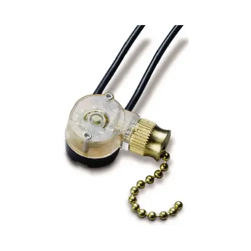 Pull Chain Switch, 1-Pole, 125/250 VAC, 3 A, Brass