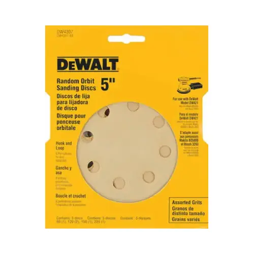 Sanding Disc, 5 in Dia, Coated, Aluminum Oxide Abrasive, Paper Backing, 8-Hole - pack of 5 Sanding Disc, 5 in Dia, Coated, Aluminum Oxide Abrasive, Paper Backing, 8-Hole - pack of 5