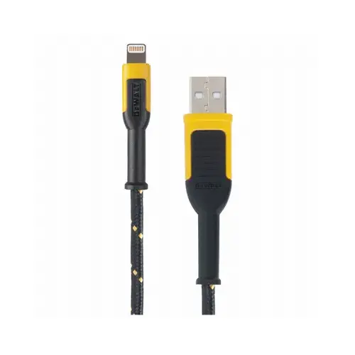 Charger Cable, iOS, USB, Kevlar Fiber Sheath, Black/Yellow Sheath, 6 ft L