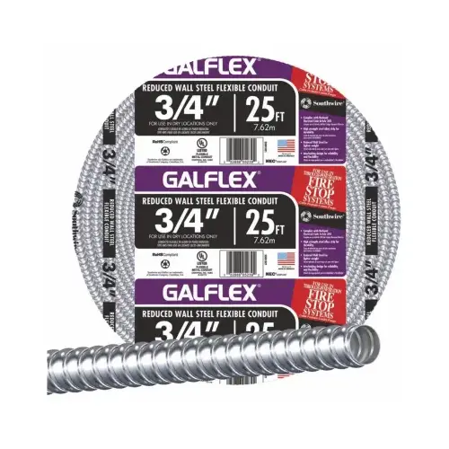 Flexible Electrical Conduit 3/4" D X 25 ft. L Steel For FMC Gray Flexible Electrical Conduit 3/4" D X 25 ft. L Steel For FMC Gray