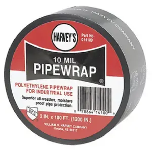 Harvey's 014100 Pipe Wrap, 100 ft L, 2 in W, 10 mil Thick, Black
