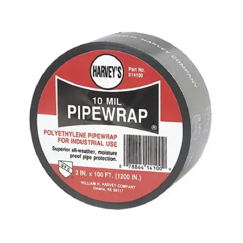 Pipe Wrap, 100 ft L, 2 in W, 10 mil Thick, Black Pipe Wrap, 100 ft L, 2 in W, 10 mil Thick, Black