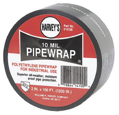 Harvey's 014100 Pipe Wrap, 100 ft L, 2 in W, 10 mil Thick, Black
