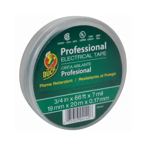 Electrical Tape Professional Grade 0.75" W X 66 ft. L Green Vinyl Green Electrical Tape Professional Grade 0.75" W X 66 ft. L Green Vinyl Green